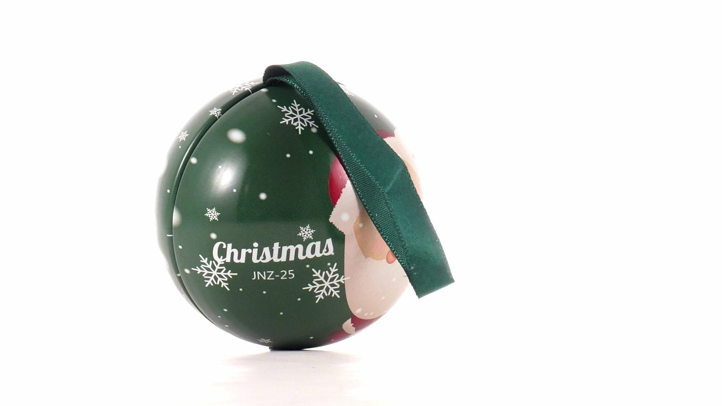 Glob de brad metalic verde cu model Mos Craciun Ø7 cm