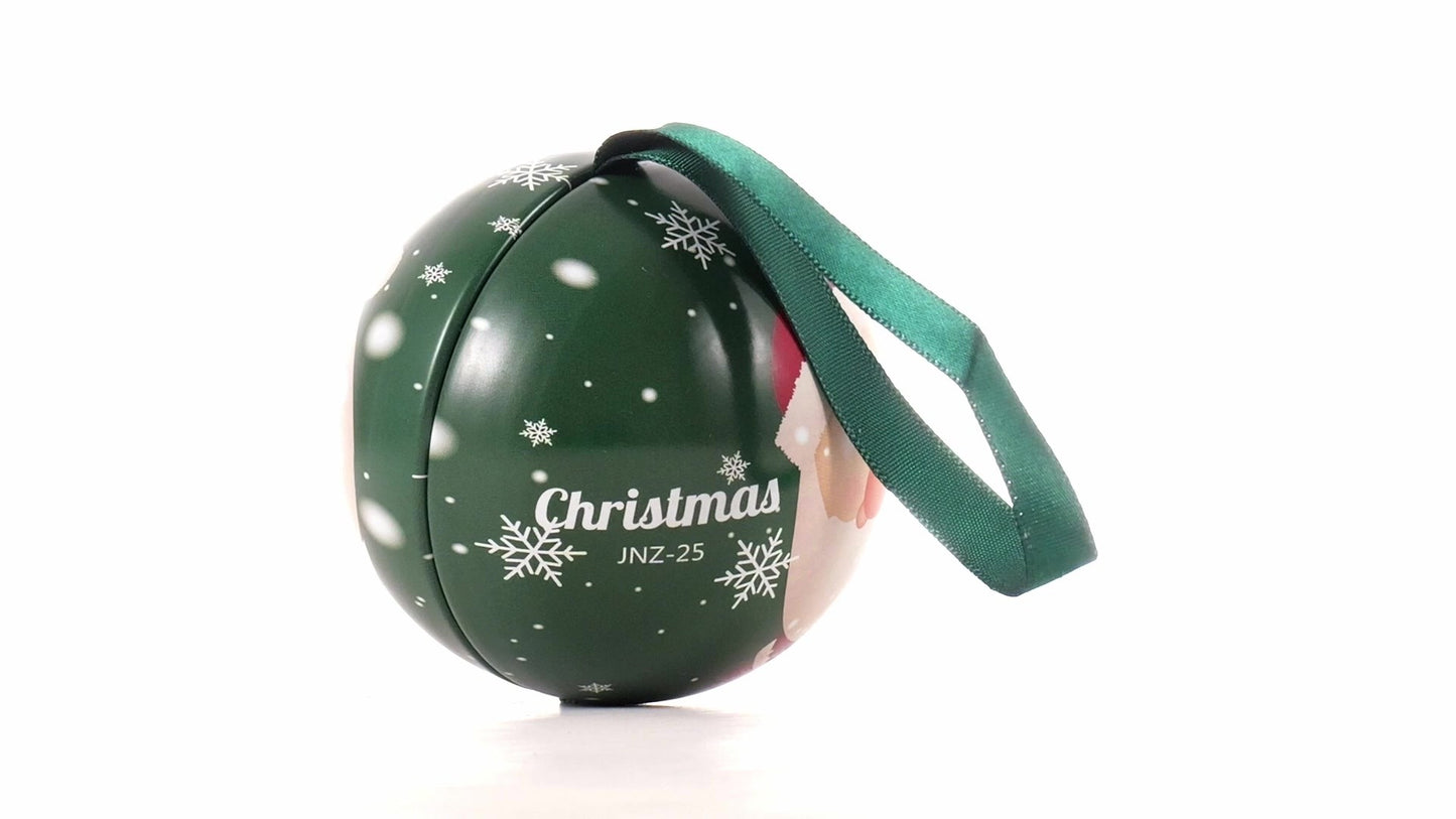 Glob de brad metalic verde cu model Mos Craciun Ø7 cm