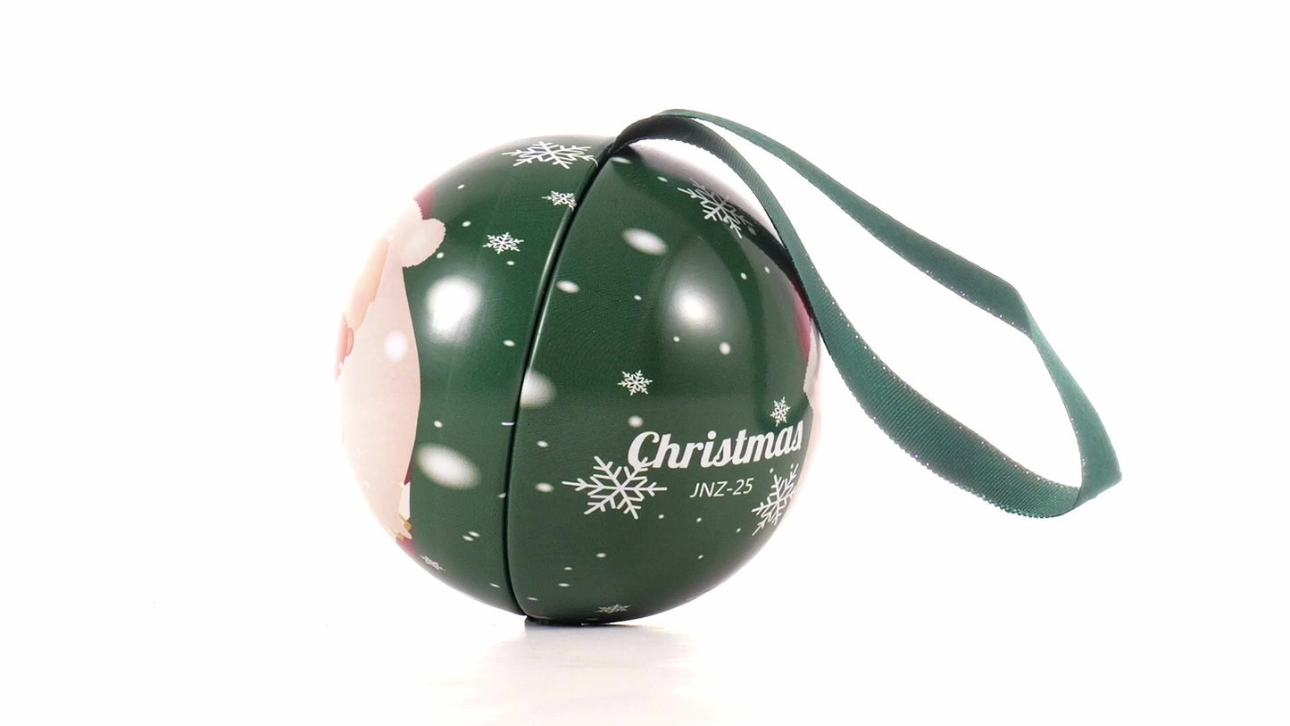 Glob de brad metalic verde cu model Mos Craciun Ø7 cm