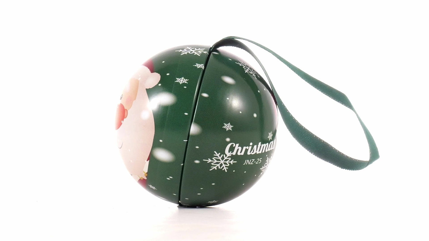 Glob de brad metalic verde cu model Mos Craciun Ø7 cm