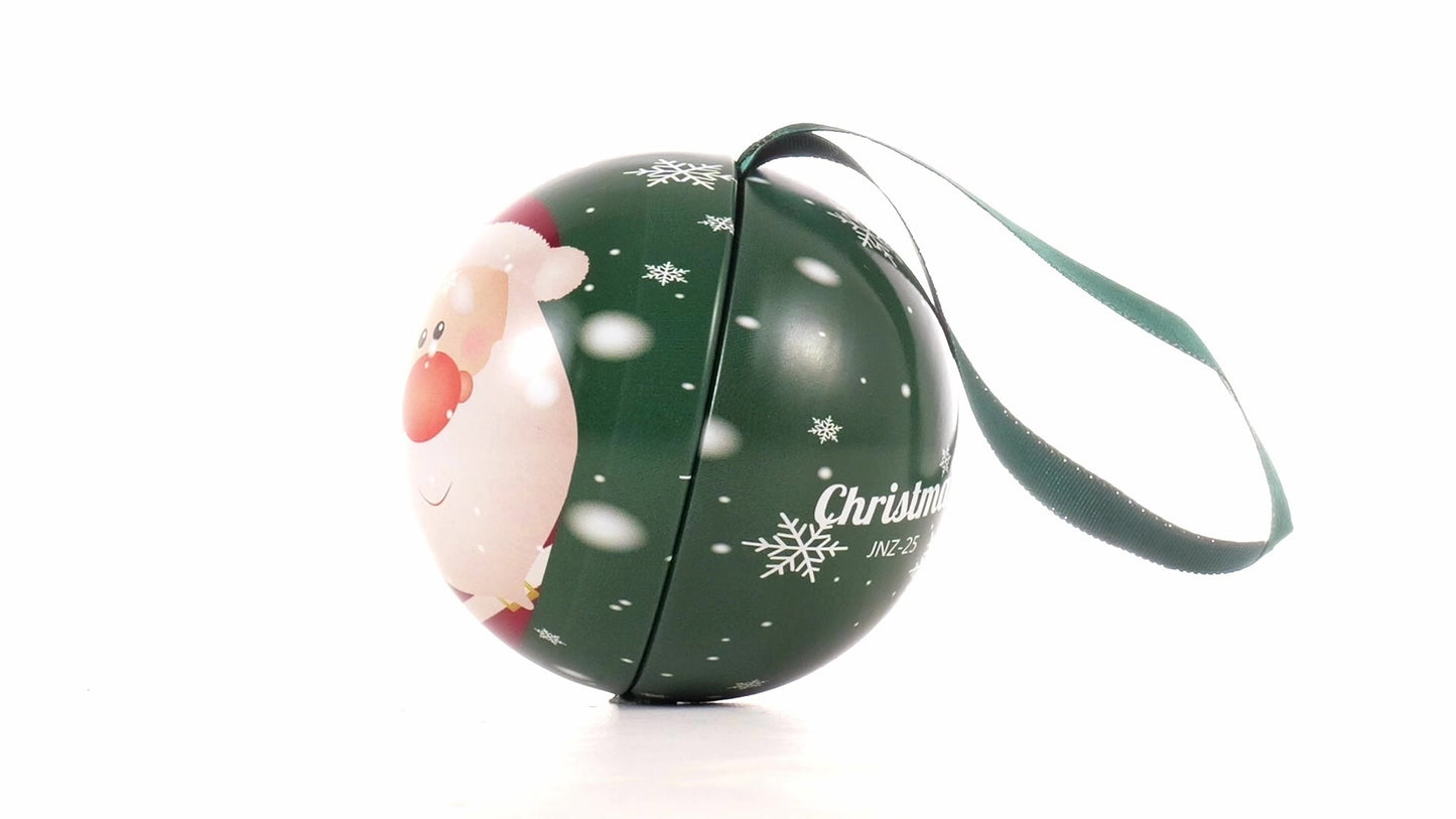 Glob de brad metalic verde cu model Mos Craciun Ø7 cm