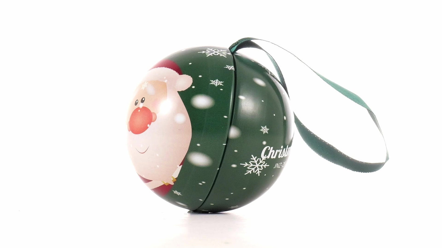 Glob de brad metalic verde cu model Mos Craciun Ø7 cm