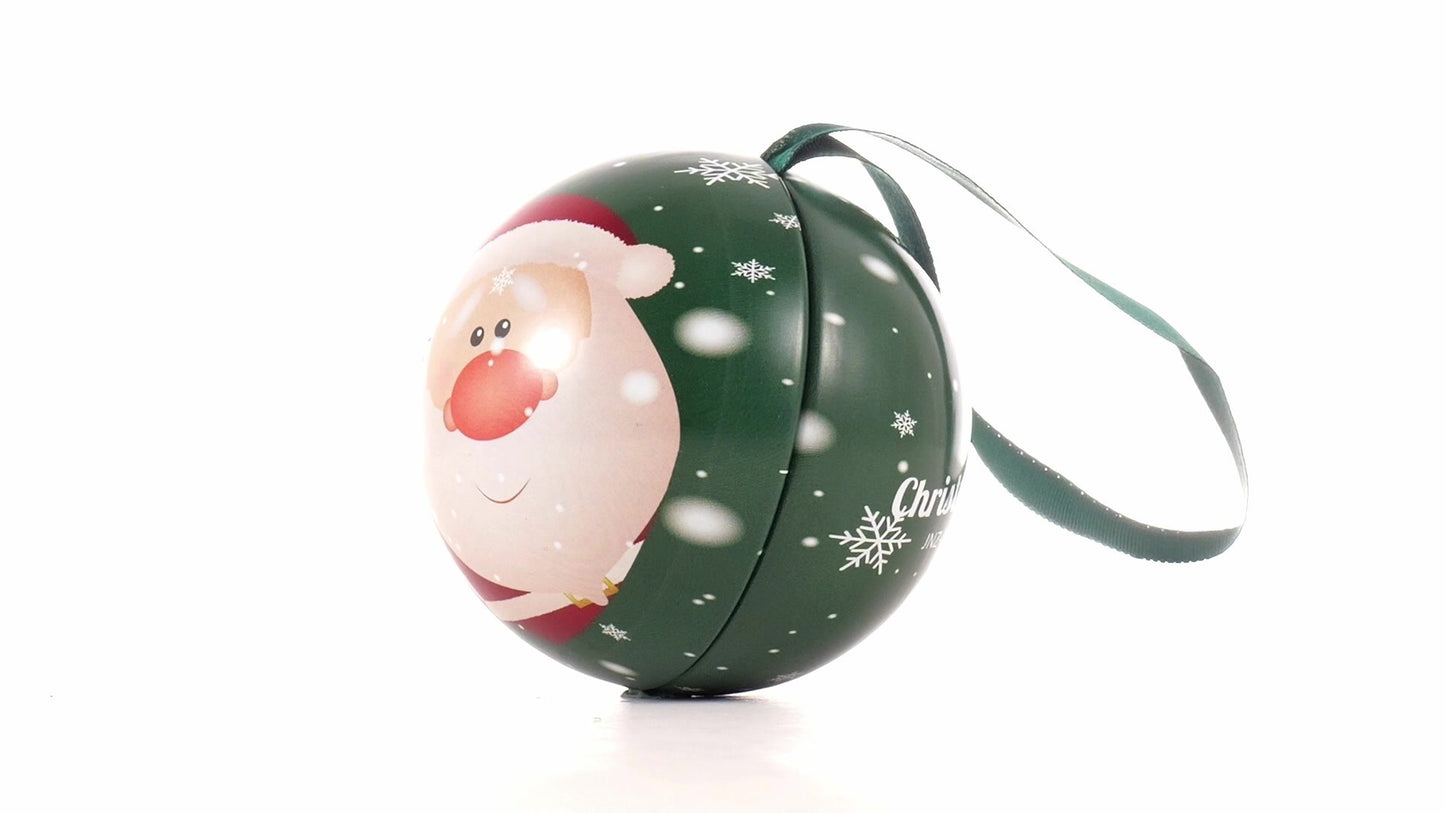 Green metal Christmas tree ornament with Santa Claus pattern Ø7 cm