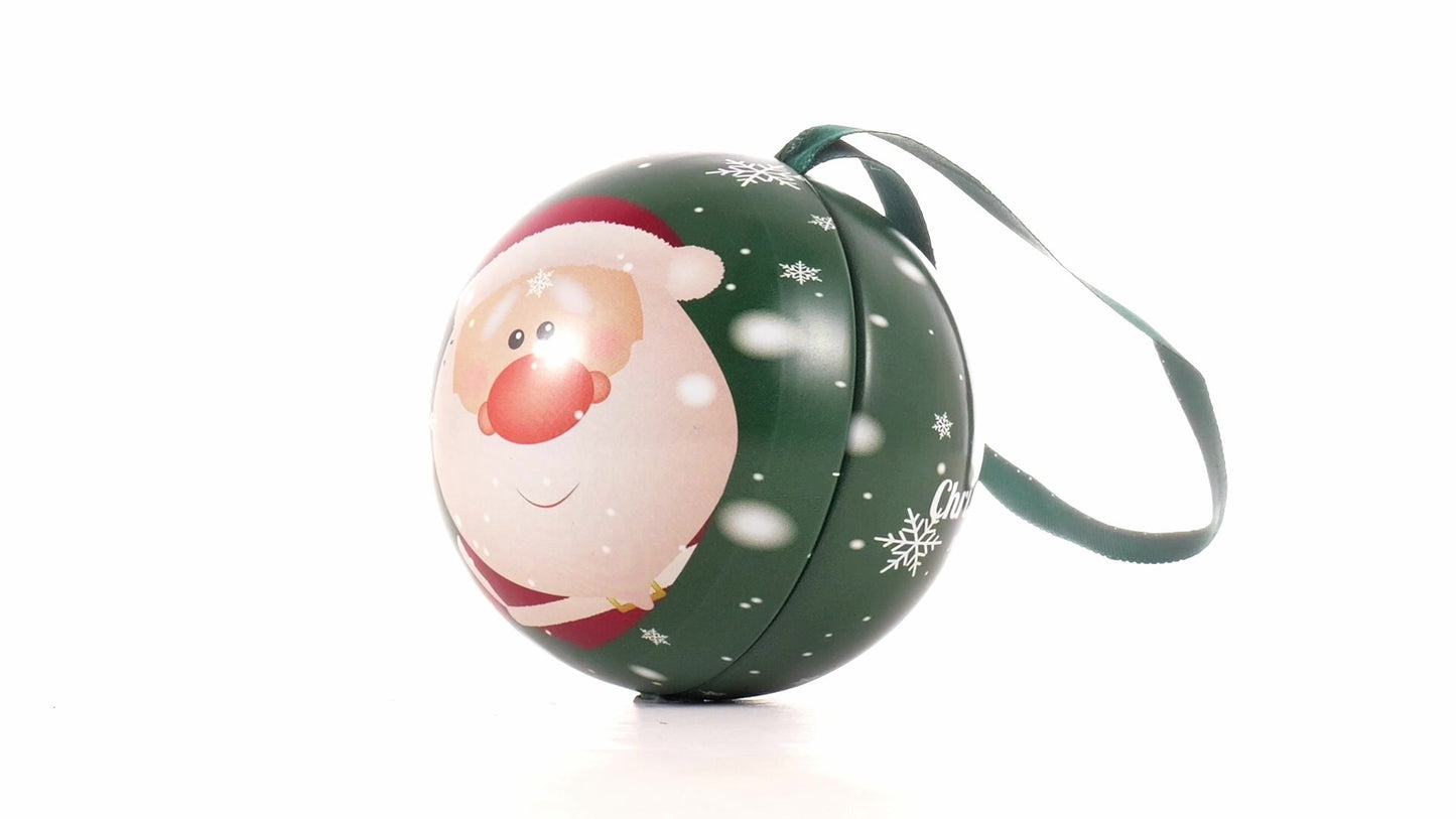Green metal Christmas tree ornament with Santa Claus pattern Ø7 cm