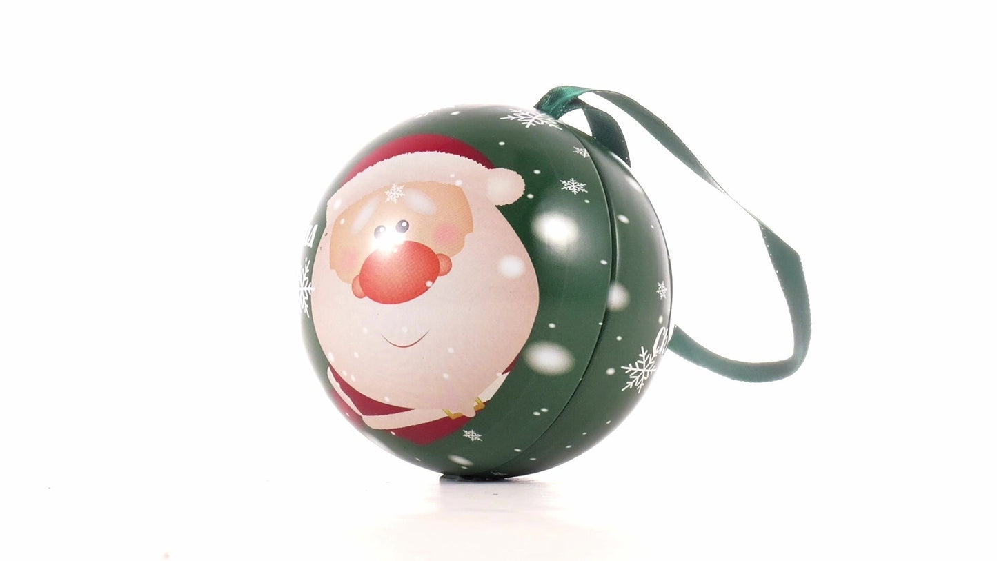 Green metal Christmas tree ornament with Santa Claus pattern Ø7 cm