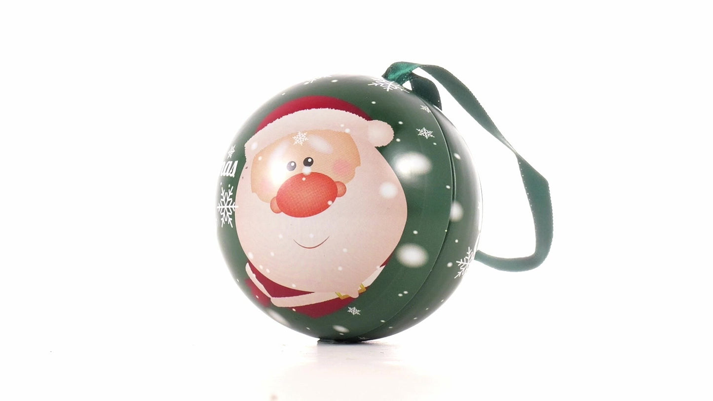 Glob de brad metalic verde cu model Mos Craciun Ø7 cm