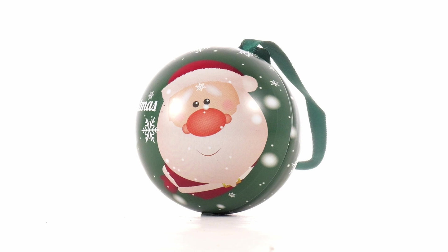 Glob de brad metalic verde cu model Mos Craciun Ø7 cm