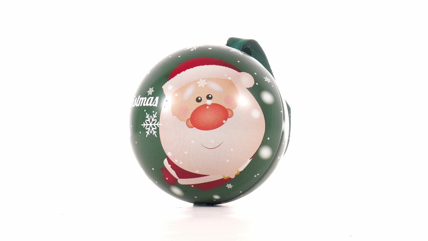 Green metal Christmas tree ornament with Santa Claus pattern Ø7 cm