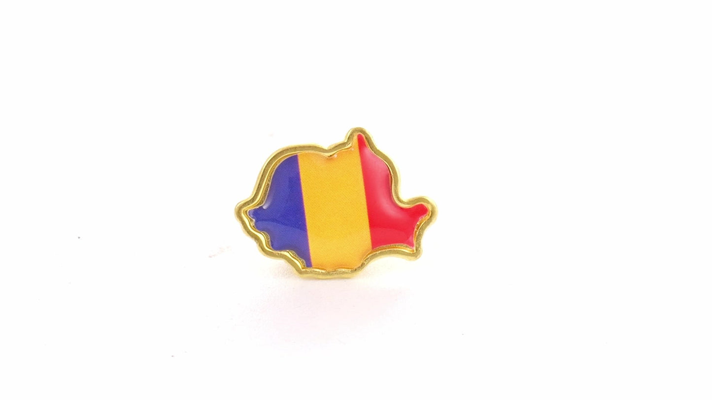 Pin metalic auriu tricolor ROMANIA