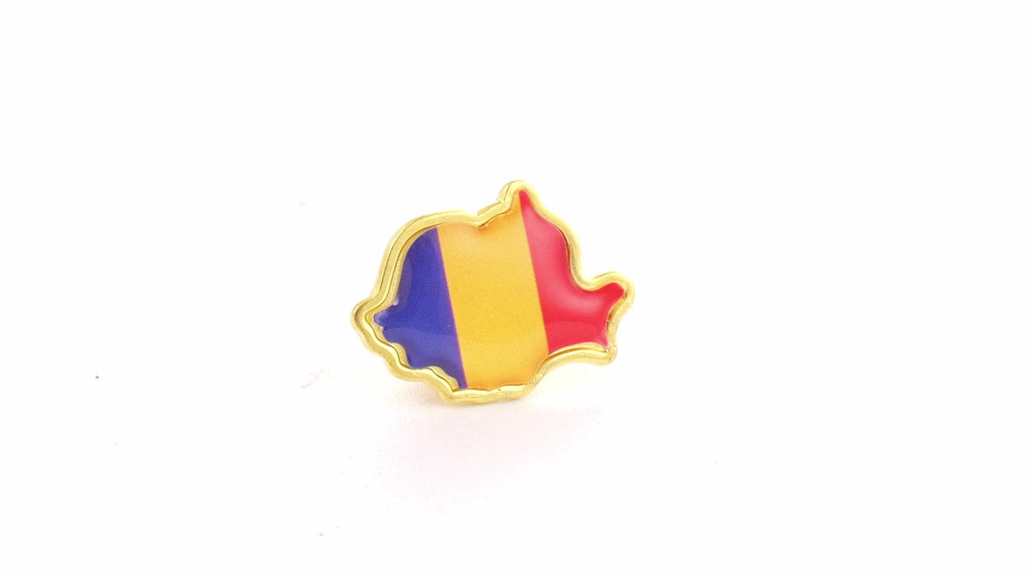 Pin metalic auriu tricolor ROMANIA