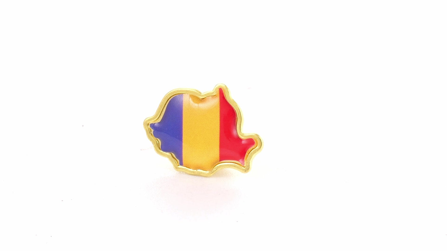 Pin metalic auriu tricolor ROMANIA