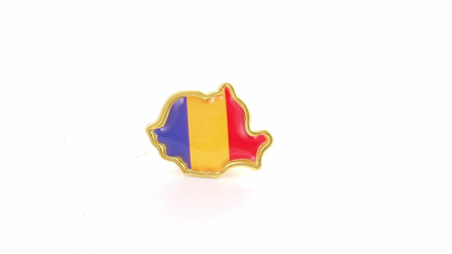 Pin metalic auriu tricolor ROMANIA