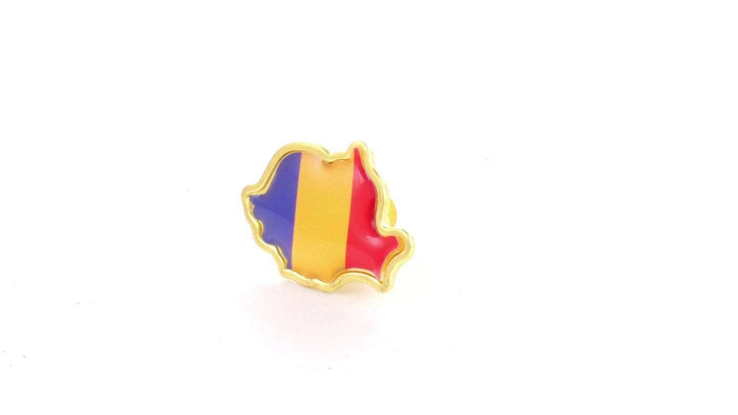 Pin metalic auriu tricolor ROMANIA