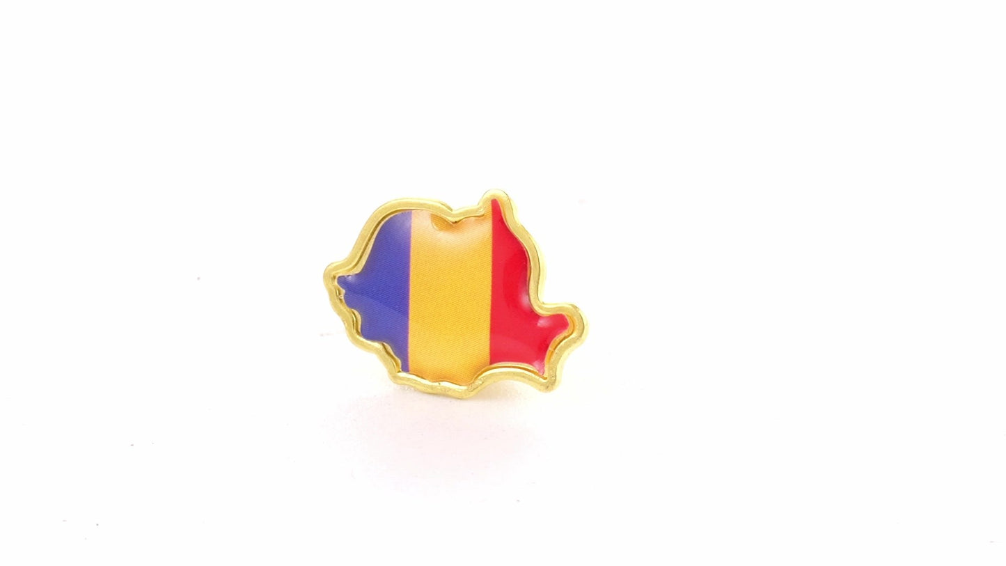 Pin metalic auriu tricolor ROMANIA