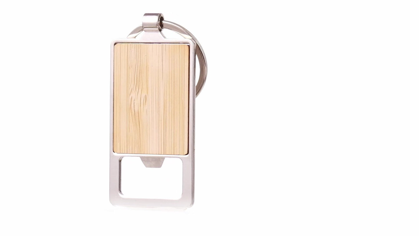 Engraved keychain opener wood+metal