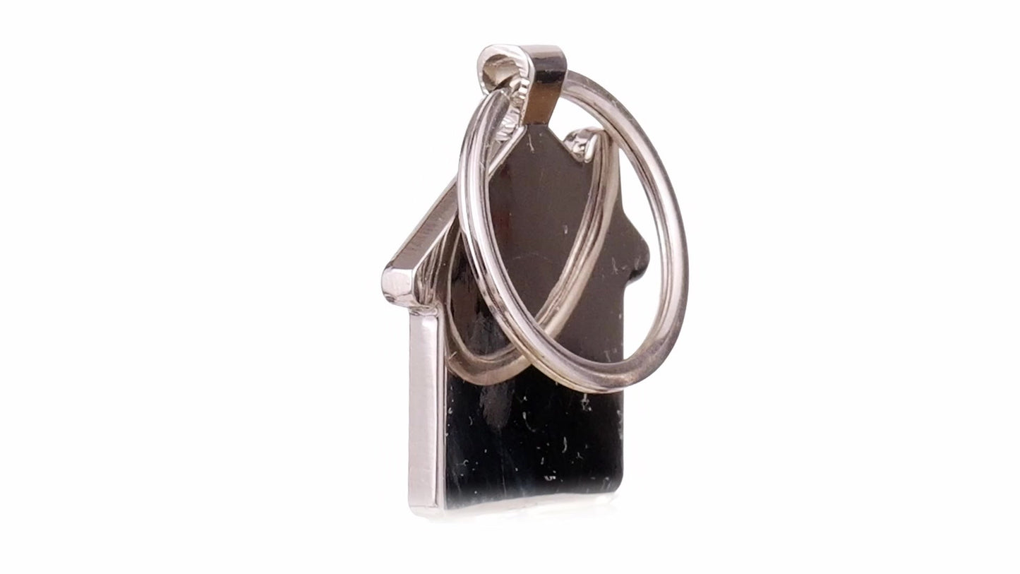 Engravable keychain wooden+metal house