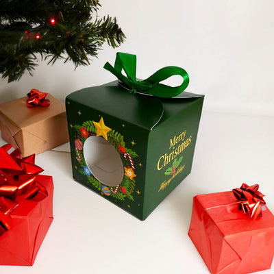 Cutie cani Craciun cu funda verde