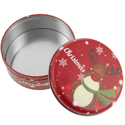 Cutie metalica rotunda rosie cu model ren de Craciun