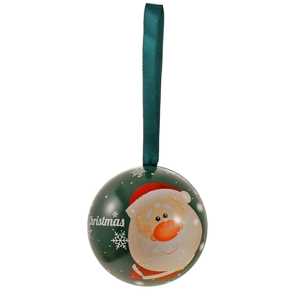 Glob de brad metalic verde cu model Mos Craciun Ø7 cm