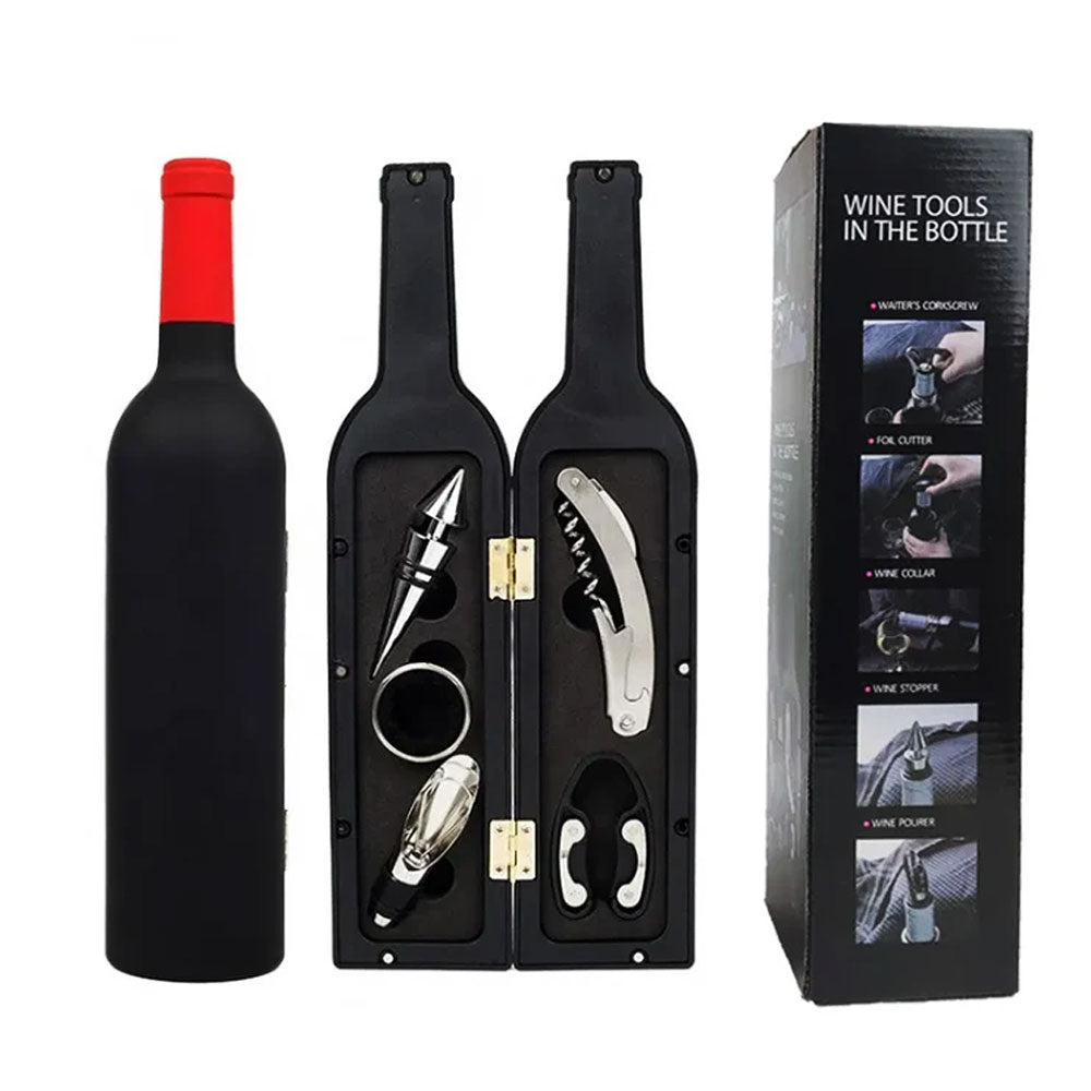 Set 5 accesorii vin in cutie in forma de sticla