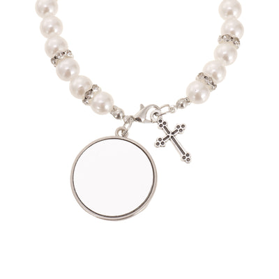 Fehér gyöngyös karkötő kereszt medállal - szublimáció