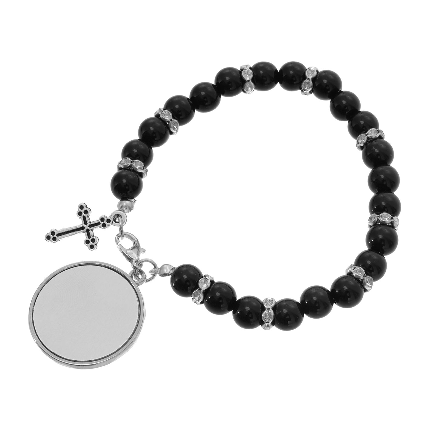 Bratara cu mergele negre si cruciulita - sublimabila