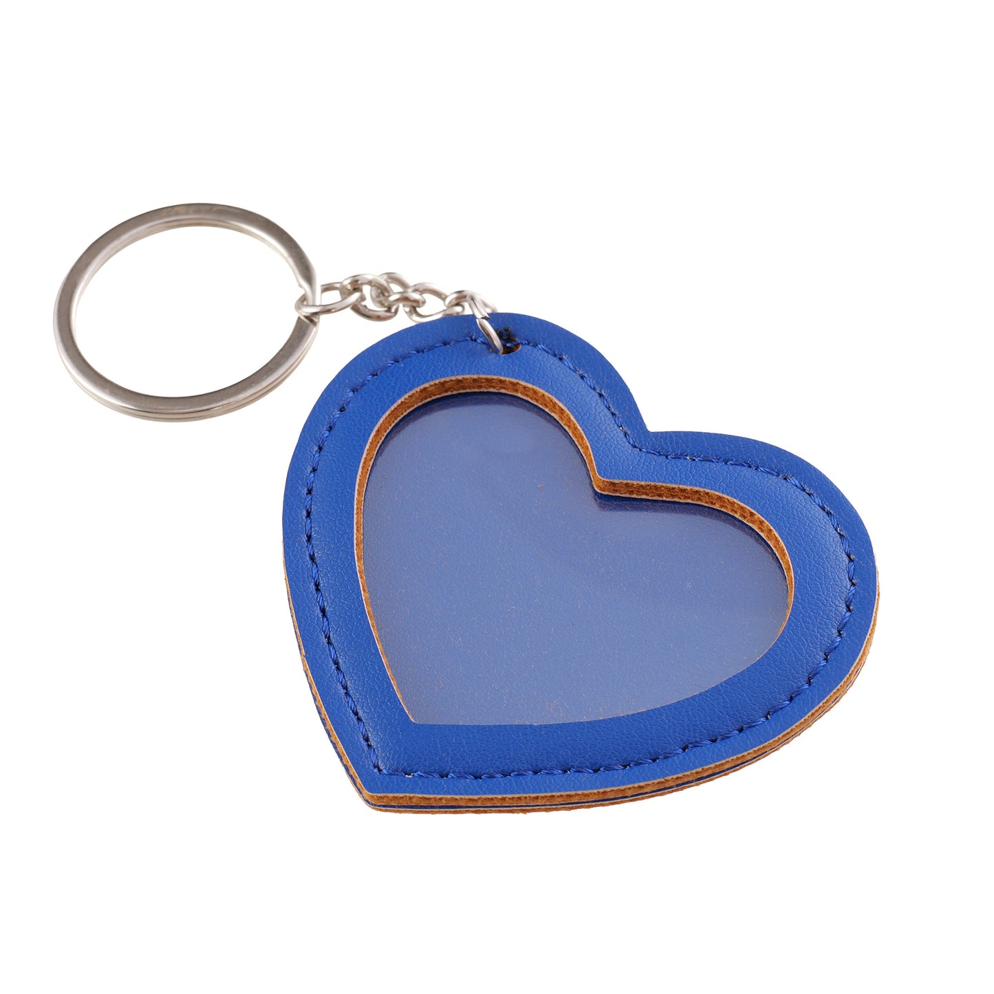 Leather keychain with HEART photo insert