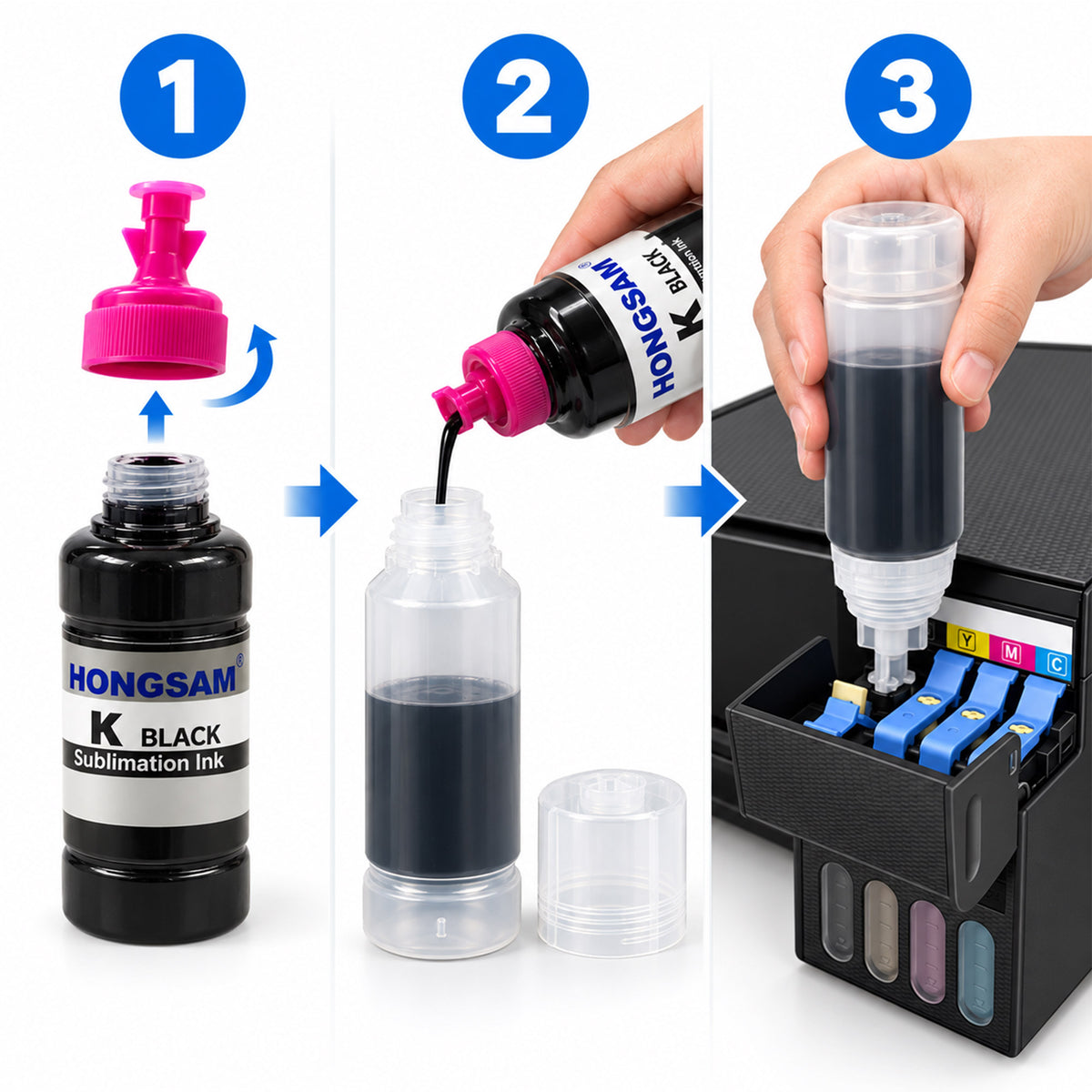 Empty bottle with universal lid for refilling EPSON EcoTank printers