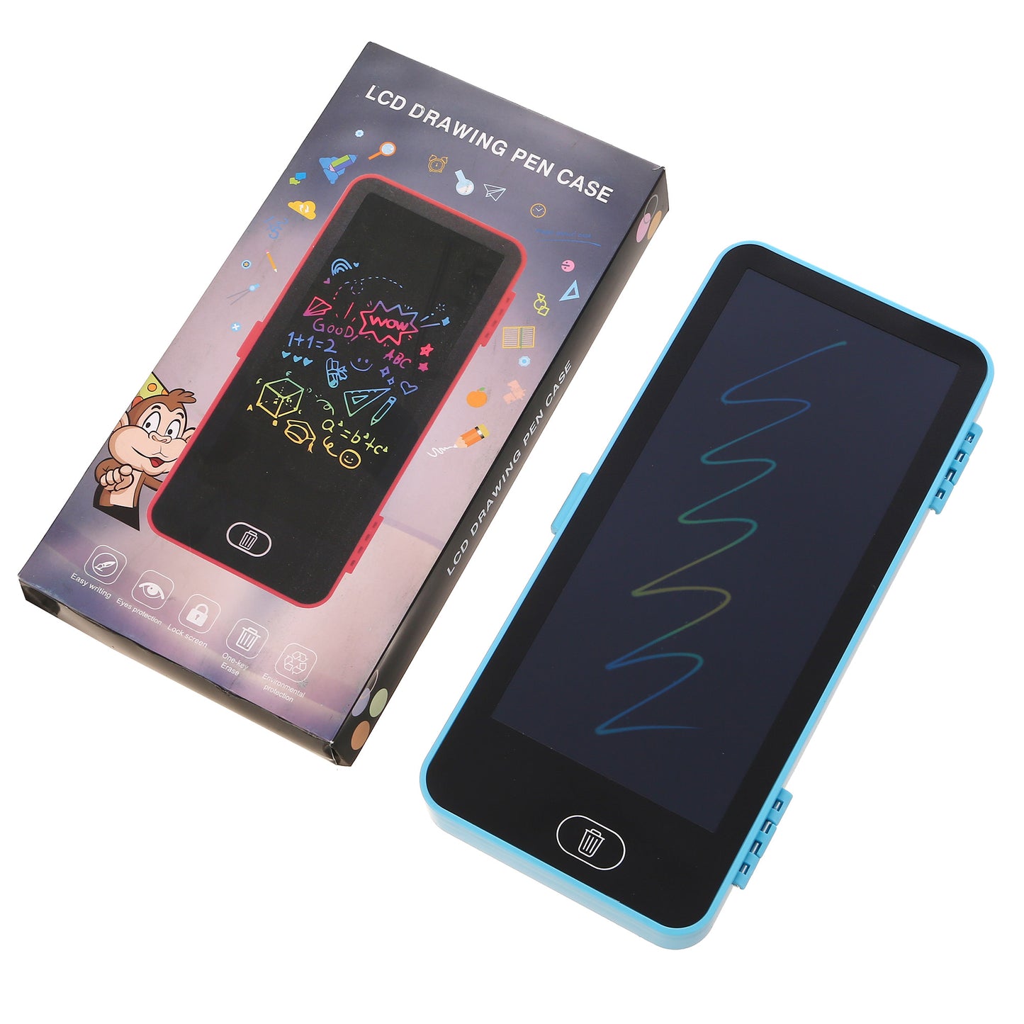 Pencil case with LCD drawing tablet in the shape of a phone