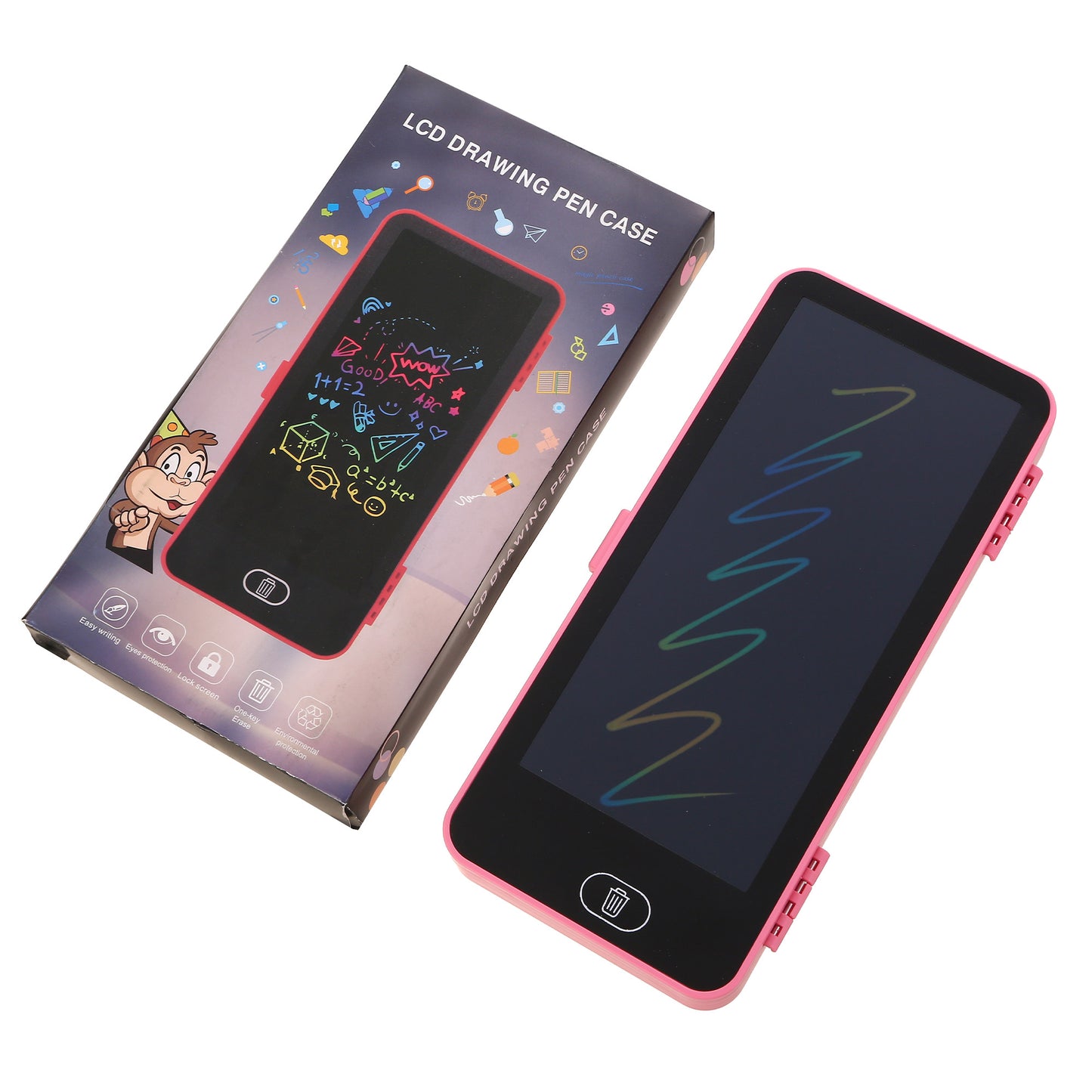 Pencil case with LCD drawing tablet in the shape of a phone