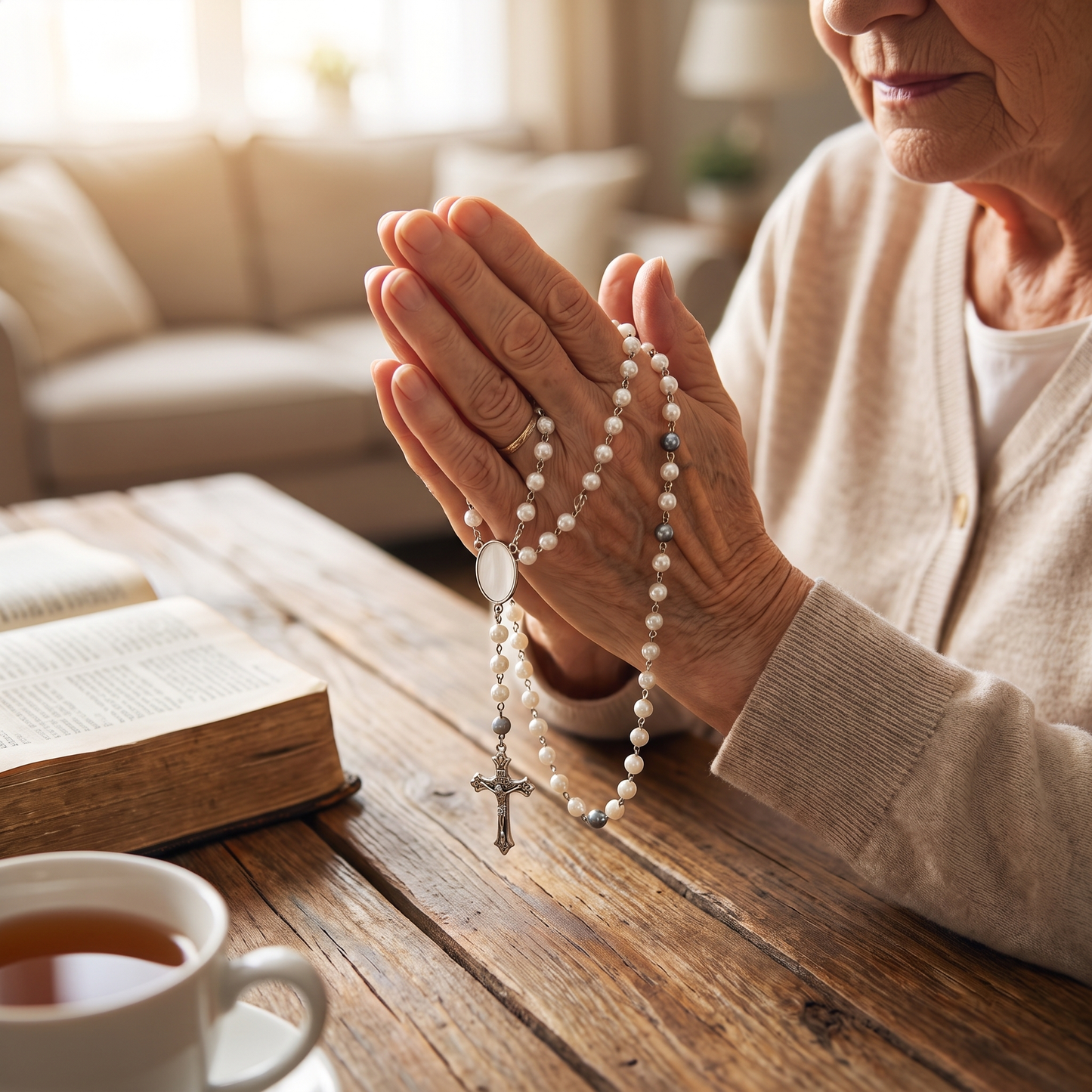 Rosary necklace with small cross and sublimation compatible pendant