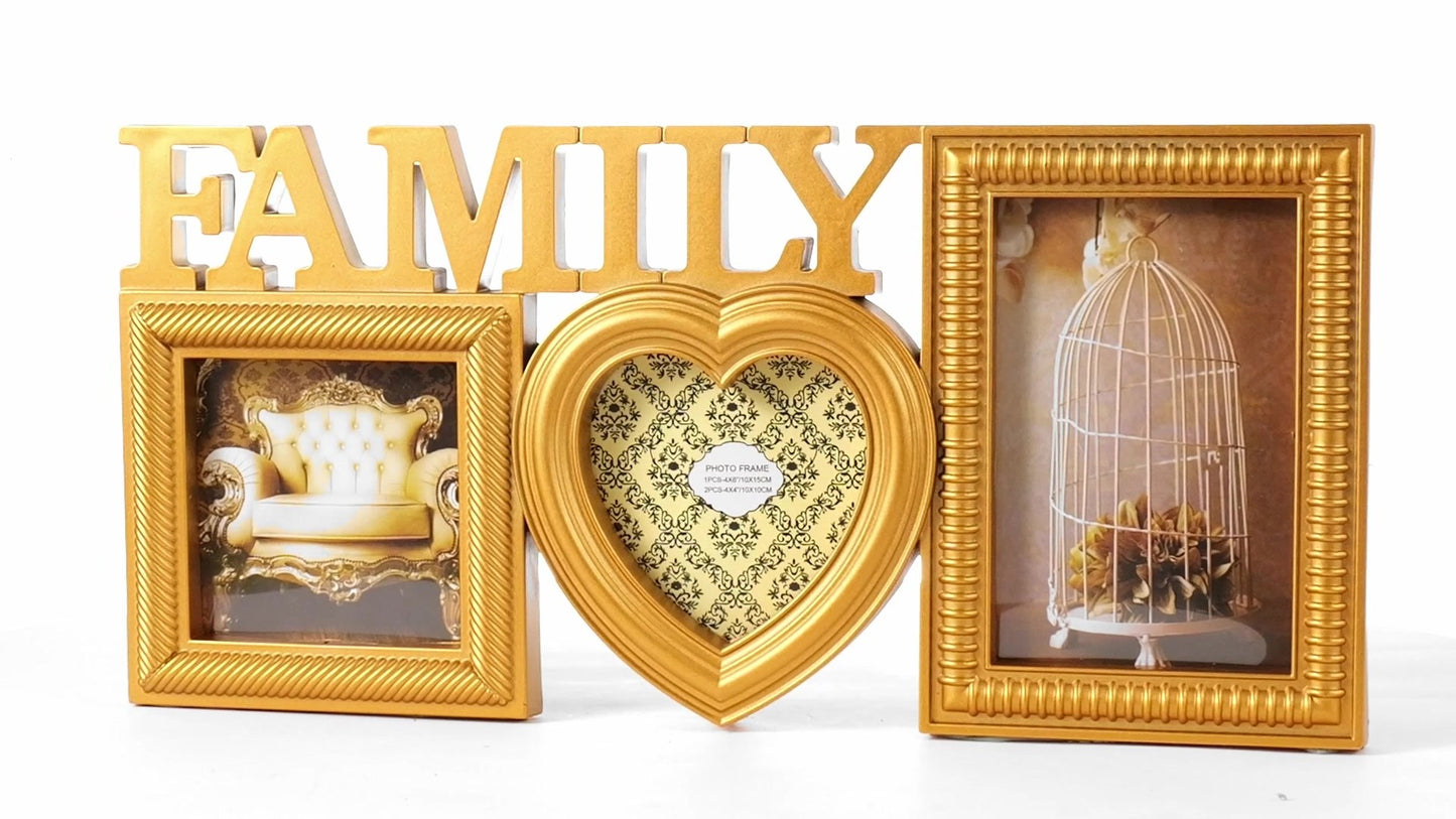 Family gold collage photo frame 3 pictures