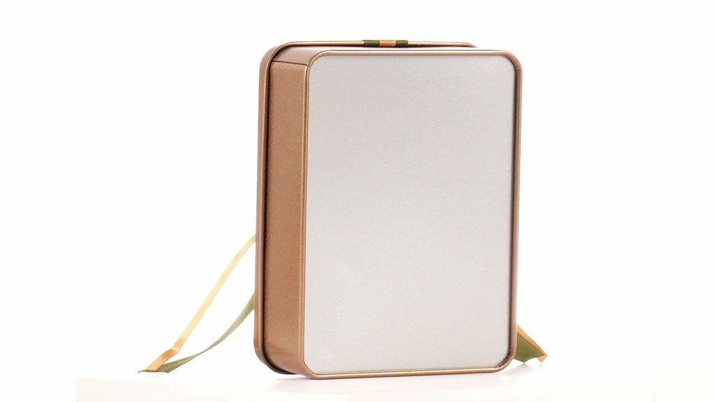 Cutie metalica aurie dreptunghiulara cu funda 12x9x4