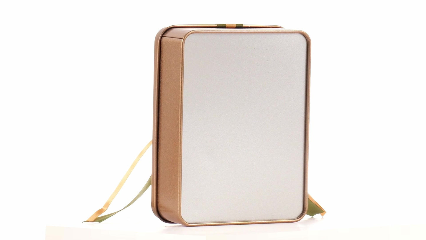 Cutie metalica aurie dreptunghiulara cu funda 12x9x4
