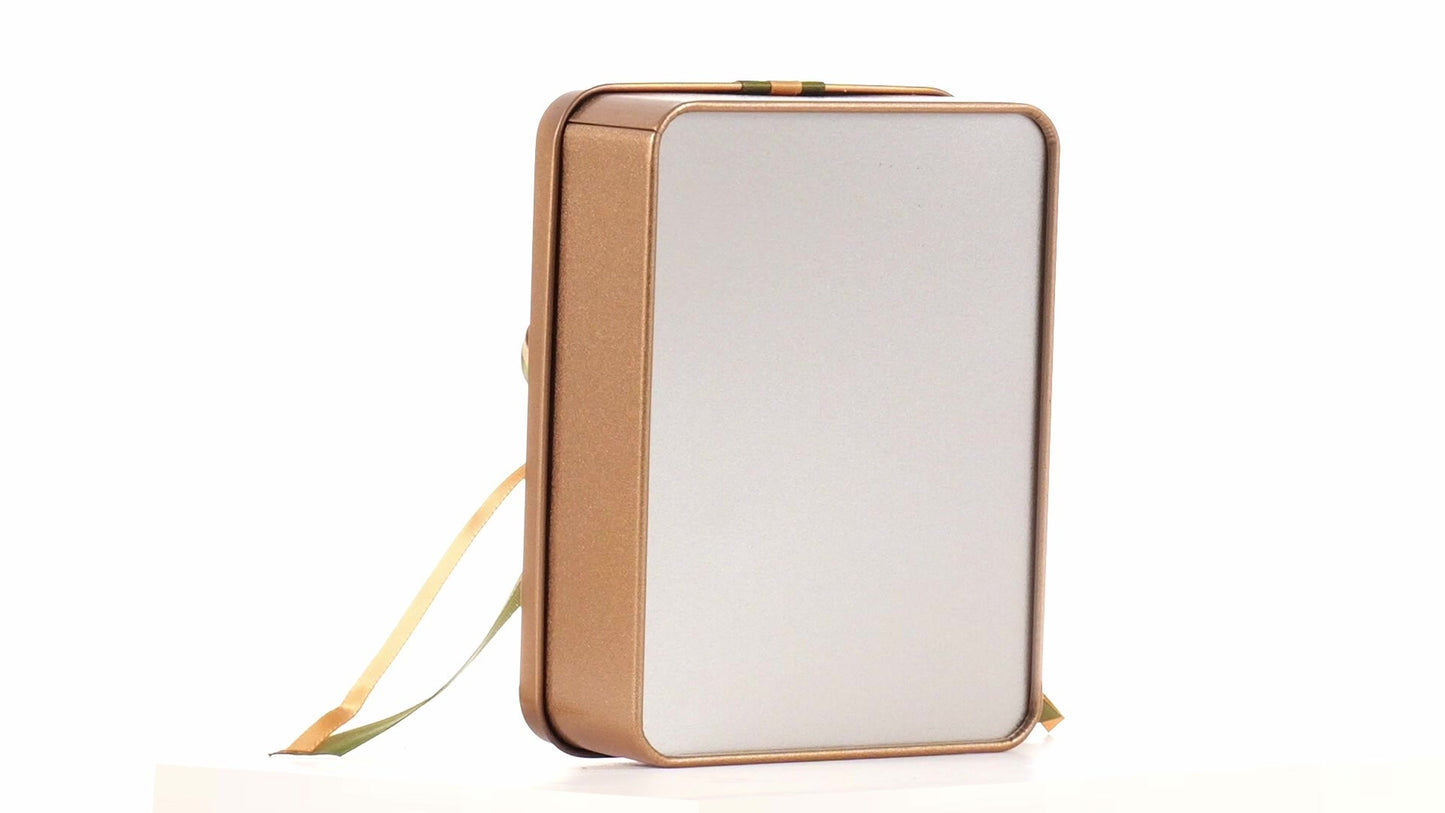 Cutie metalica aurie dreptunghiulara cu funda 12x9x4