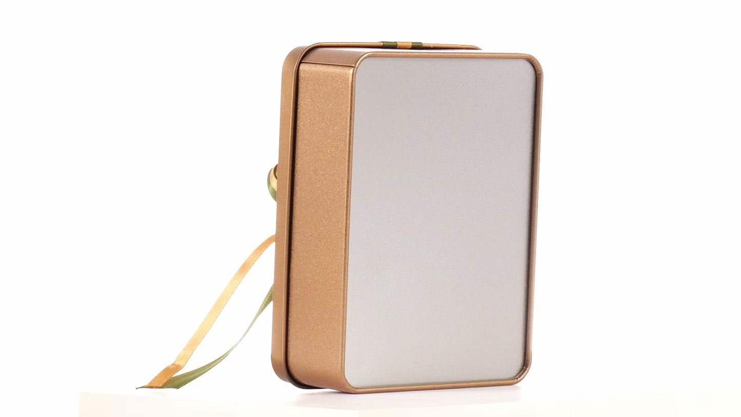 Cutie metalica aurie dreptunghiulara cu funda 12x9x4