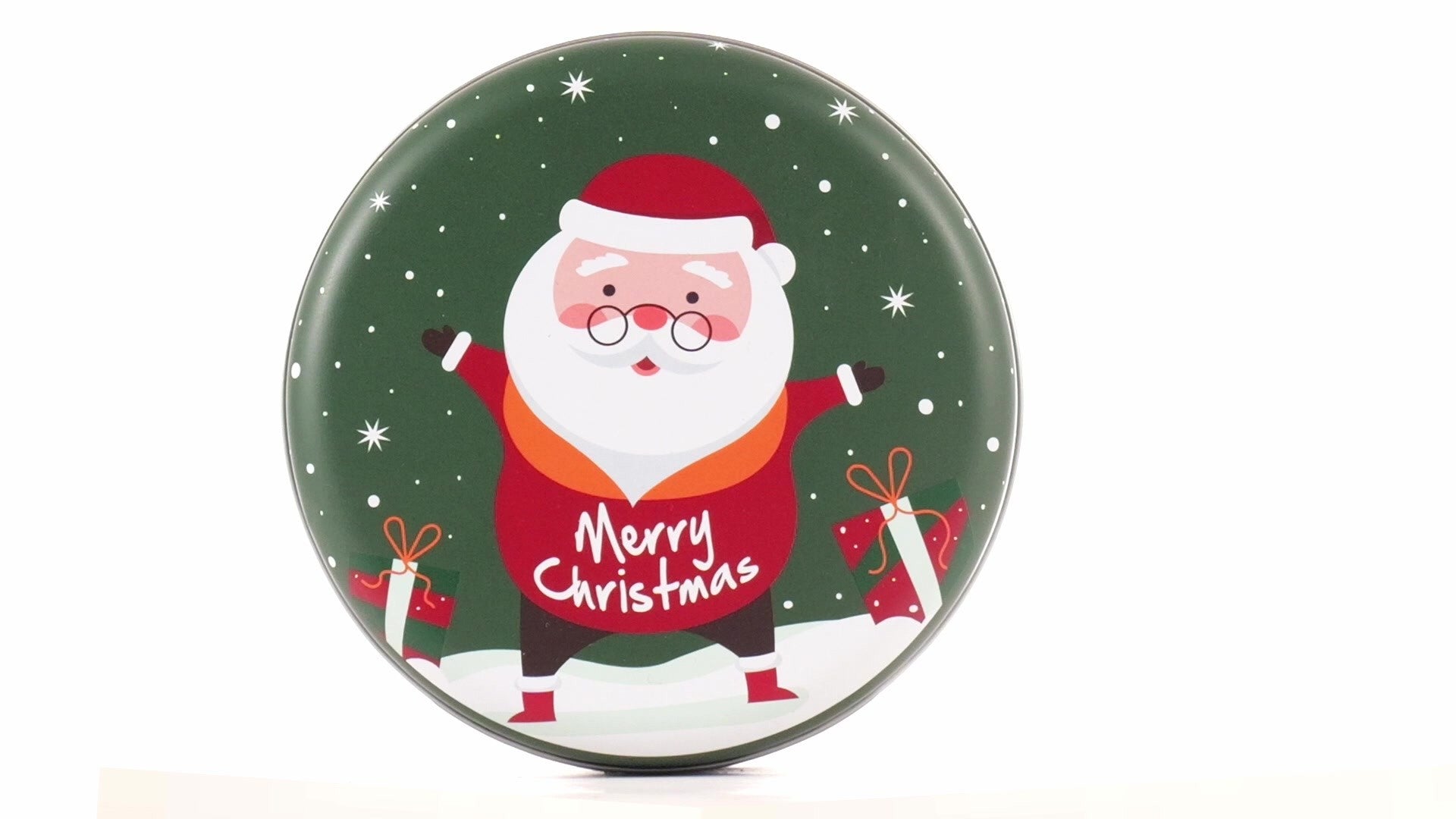 Cutie metalica rotunda verde cu model Mos Craciun XM724624 - Green Print