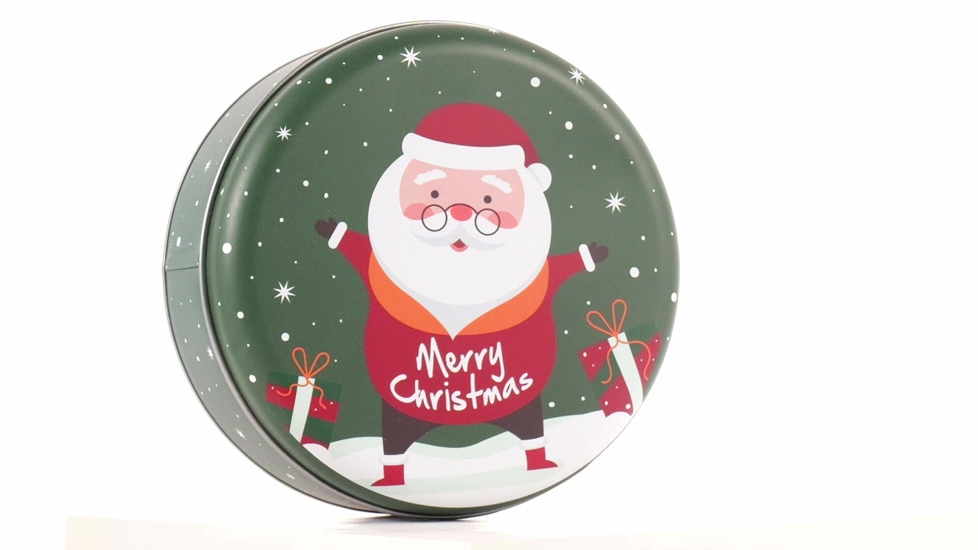 Cutie metalica rotunda verde cu model Mos Craciun XM724624 - Green Print