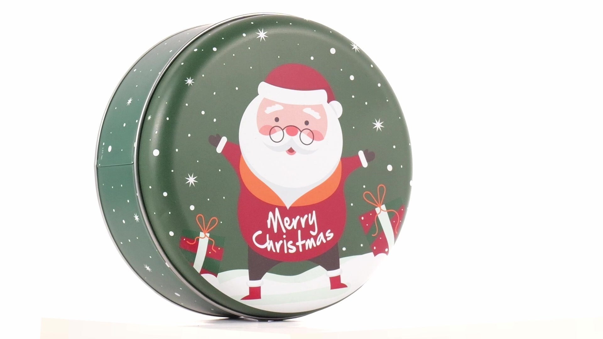 Cutie metalica rotunda verde cu model Mos Craciun XM724624 - Green Print