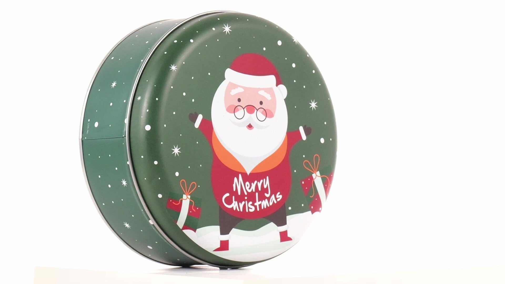 Cutie metalica rotunda verde cu model Mos Craciun XM724624 - Green Print