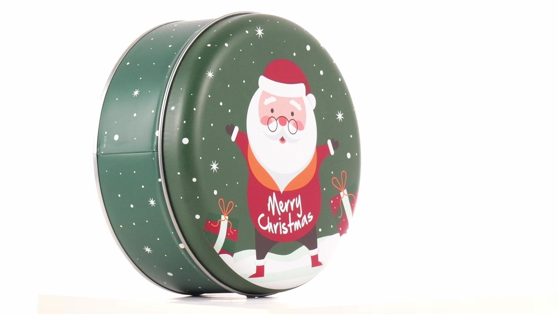 Cutie metalica rotunda verde cu model Mos Craciun XM724624 - Green Print