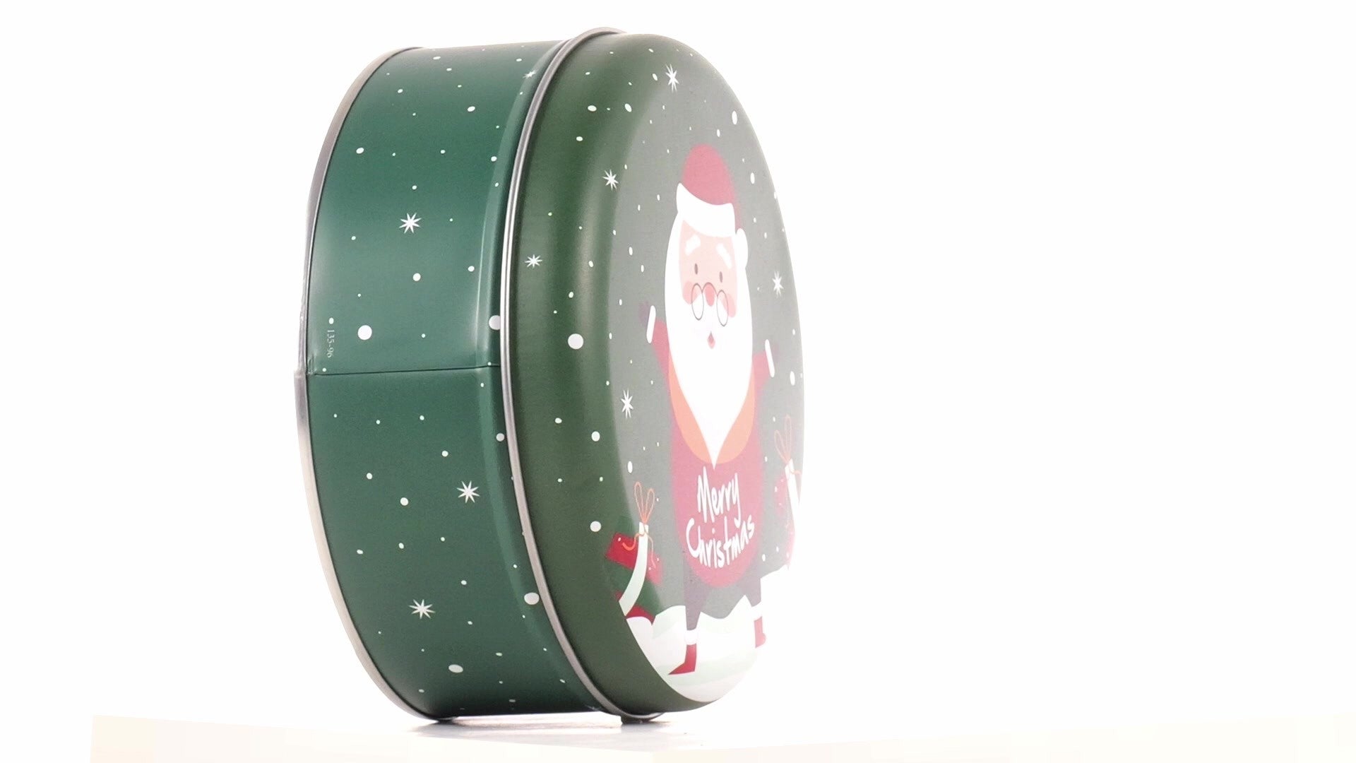 Cutie metalica rotunda verde cu model Mos Craciun XM724624 - Green Print