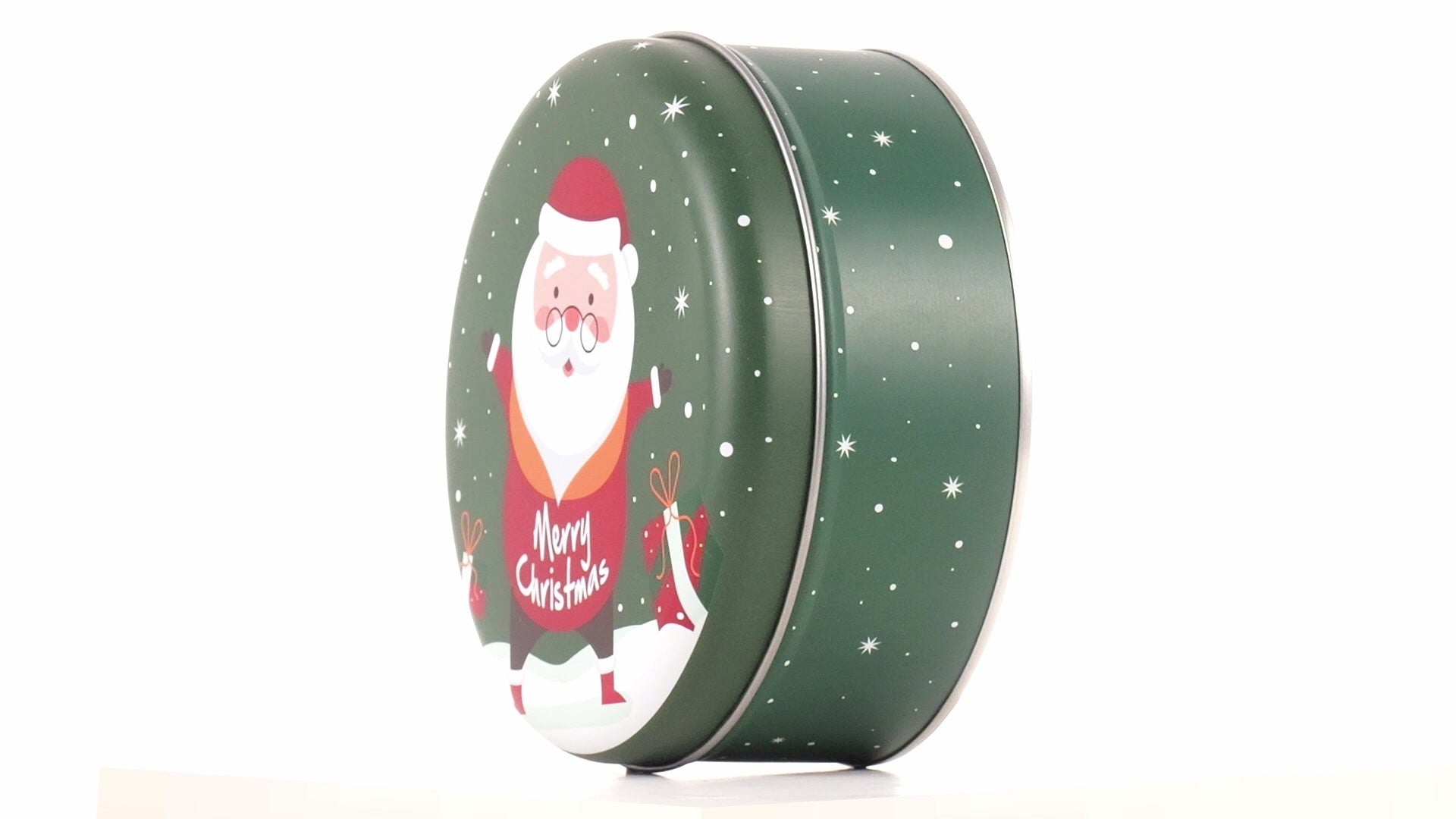 Cutie metalica rotunda verde cu model Mos Craciun XM724624 - Green Print