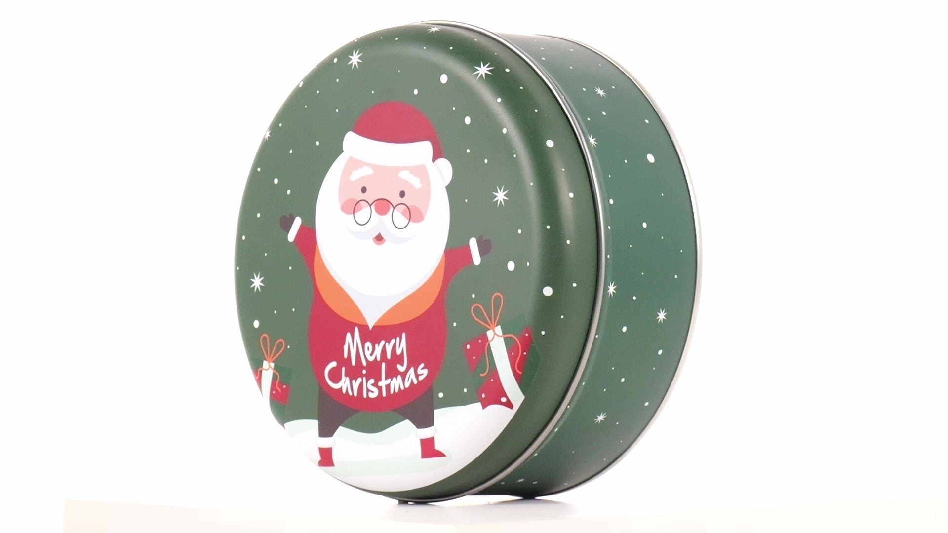 Cutie metalica rotunda verde cu model Mos Craciun XM724624 - Green Print