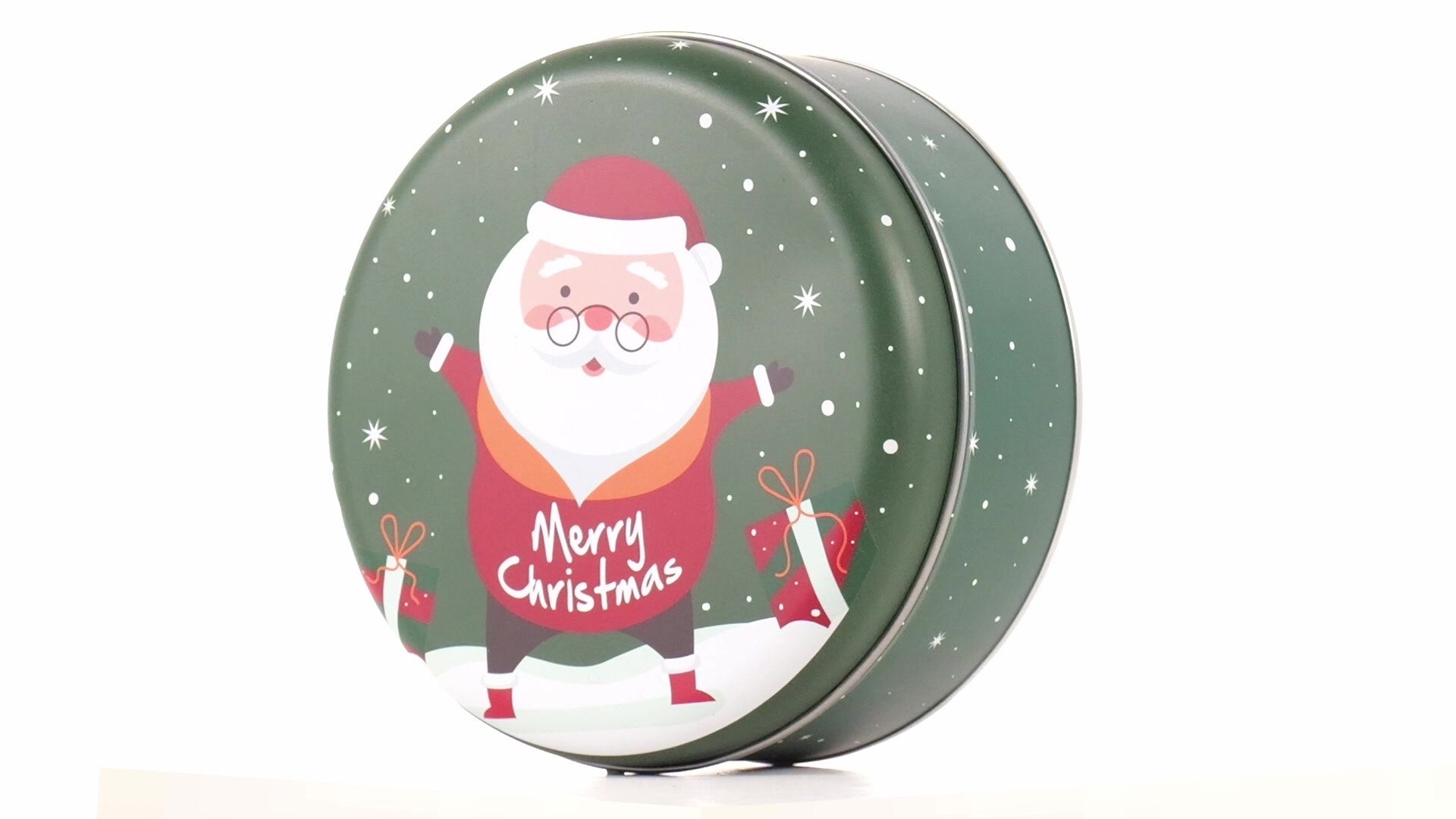 Cutie metalica rotunda verde cu model Mos Craciun XM724624 - Green Print