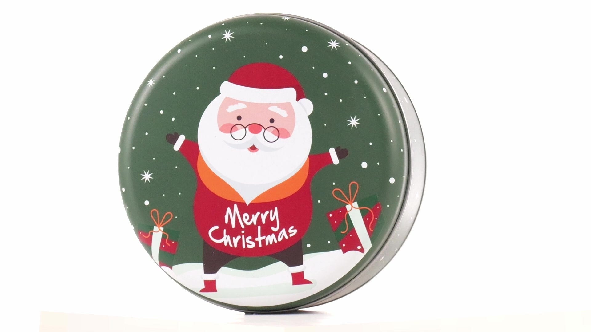 Cutie metalica rotunda verde cu model Mos Craciun XM724624 - Green Print