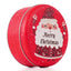 Piros, kerek fém doboz Mikulás mintával