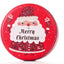 Piros, kerek fém doboz Mikulás mintával