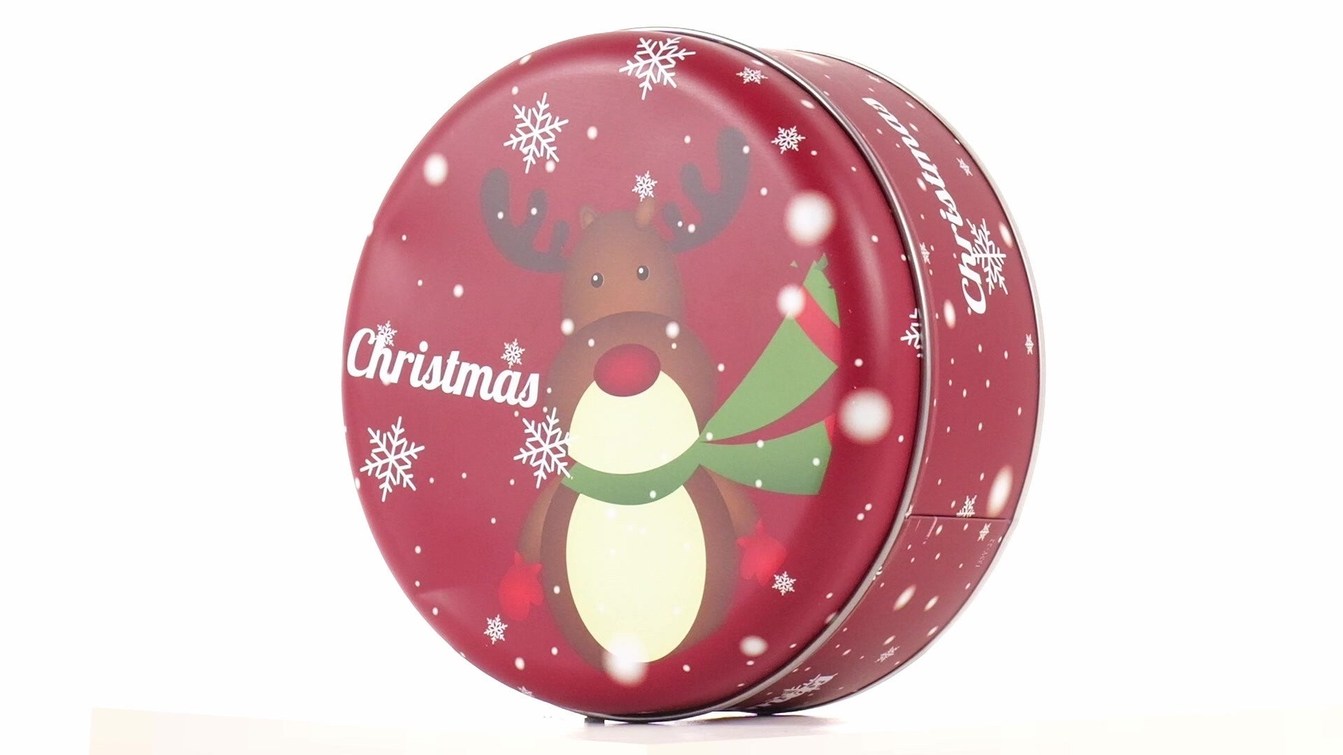 Cutie metalica rotunda rosie cu model ren de Craciun XM724789 - Green Print