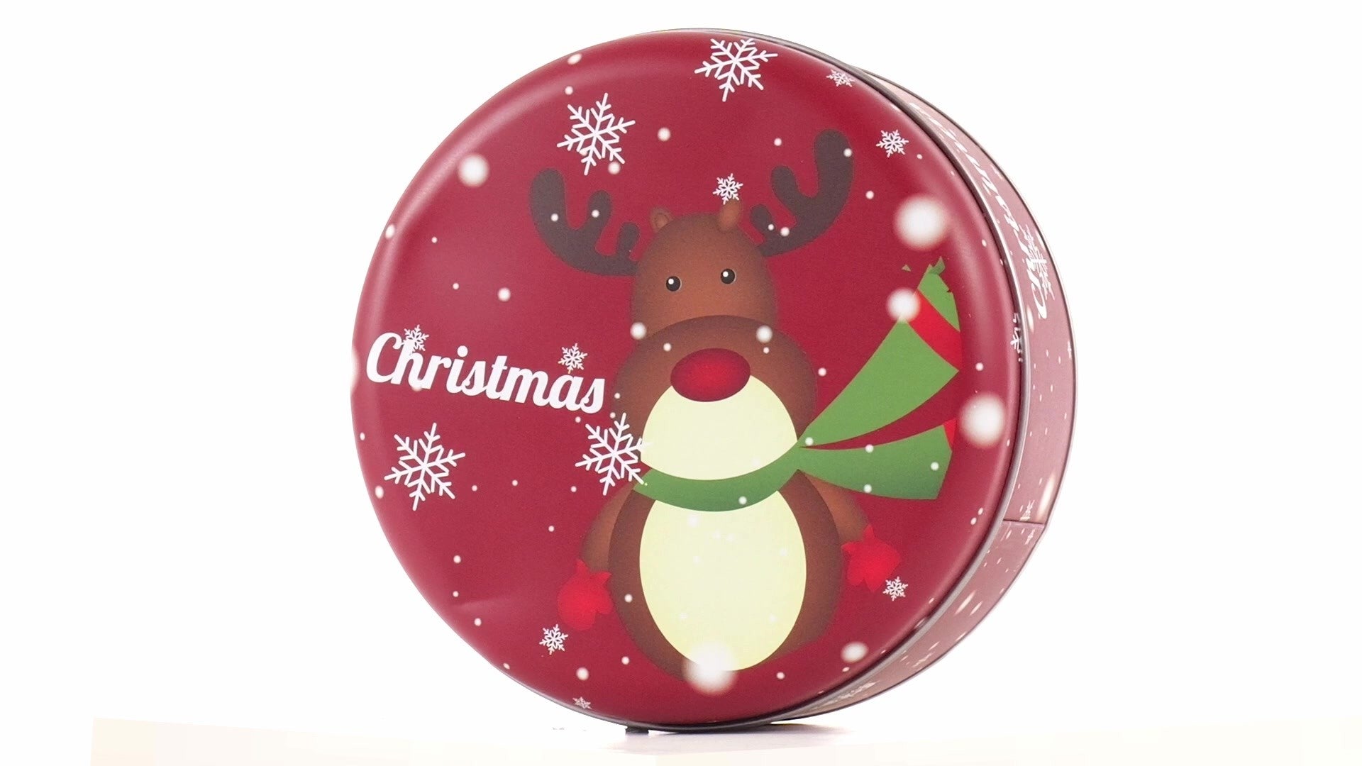 Cutie metalica rotunda rosie cu model ren de Craciun XM724789 - Green Print